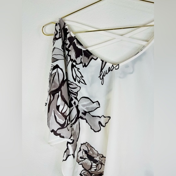 Guess Women’s Small Floral Print Off-Shoulder Blouse White Criss-Cross Back Top - Picture 3 of 15